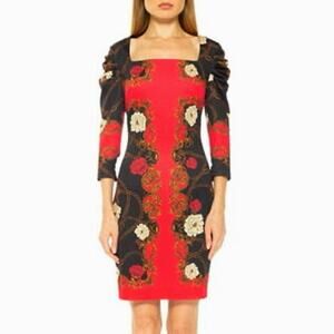 Alexia Admor Elizabeth Floral Sheath Dress Size 4 Puff Long Sleeve